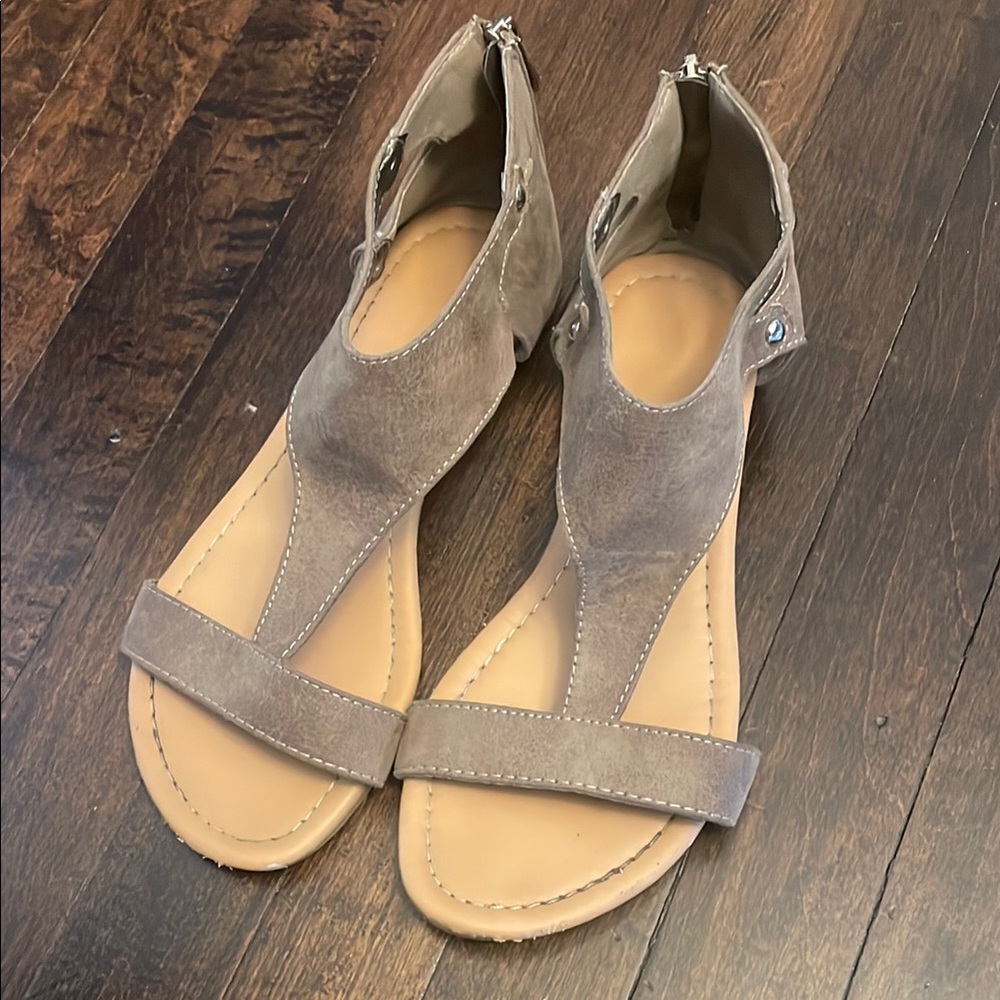 Taupe Suede Women's T-Strap Sandals - Comfortable Summer Style